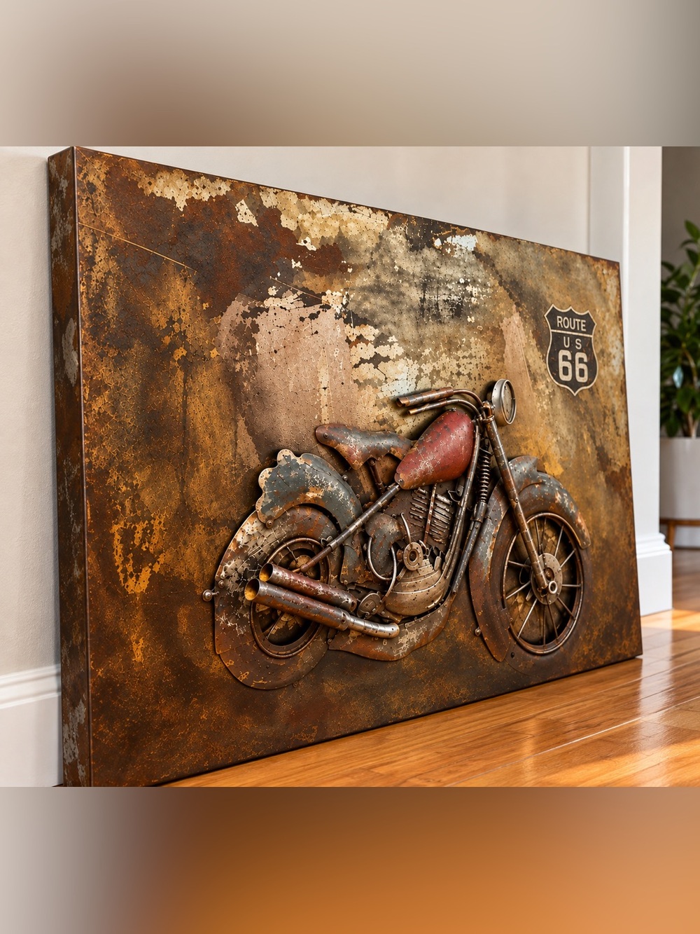 3D Metal Motorcycle Wall Art Route 66 Rustic Industrial Garage Decor 27” - New
